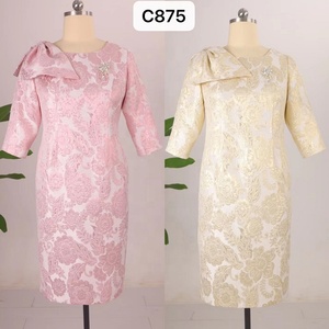 Vestido Casual de Brocado de Alta Calidad para Mujer, con Detalles de Encaje, Elegante, Mangas 3/4, Cintura Natural Recta, ODM - Product Image 6