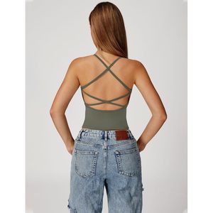 FOXA Women Criss Cross <b>Back</b> Tank Top With Built In <b>Bra</b> Yoga Workout Sports <b>Bra</b> V Neck Seamless Breathable Quick Dry Top - Product Image 4