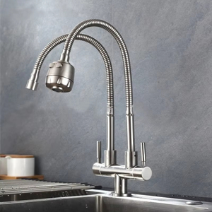 <span class=keywords><strong>Robinet</strong></span> de cuisine de luxe à <span class=keywords><strong>double</strong></span> poignée extractible, pivotant à 360 degrés, avec bec haut pour évier de cuisine, idéal pour projets commerciaux et résidentiels - Product Image 5