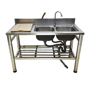 Fregadero Comercial <span class=keywords><strong>de</strong></span> Acero Inoxidable <span class=keywords><strong>con</strong></span> Encimera Integrada y Estante <span class=keywords><strong>de</strong></span> Almacenamiento, <span class=keywords><strong>Patas</strong></span> <span class=keywords><strong>de</strong></span> 60mm <span class=keywords><strong>de</strong></span> Grosor <span class=keywords><strong>con</strong></span> Deflector, Lavabo Doble - Product Image 5