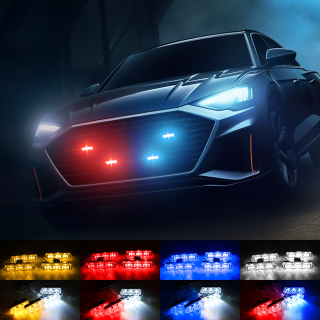 3 LED Car Front Grille Strobe Lights Flash Warning Lamp Red Blue Yellow Rescue Vehicle Emergency Flasher Signal Lighting