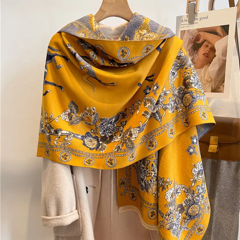 Luxury Brand Scarf for Women Winter Shawls and Wraps Lady Fashion Dobby Print Knitted Pashmina Female Foulard blanket Poncho