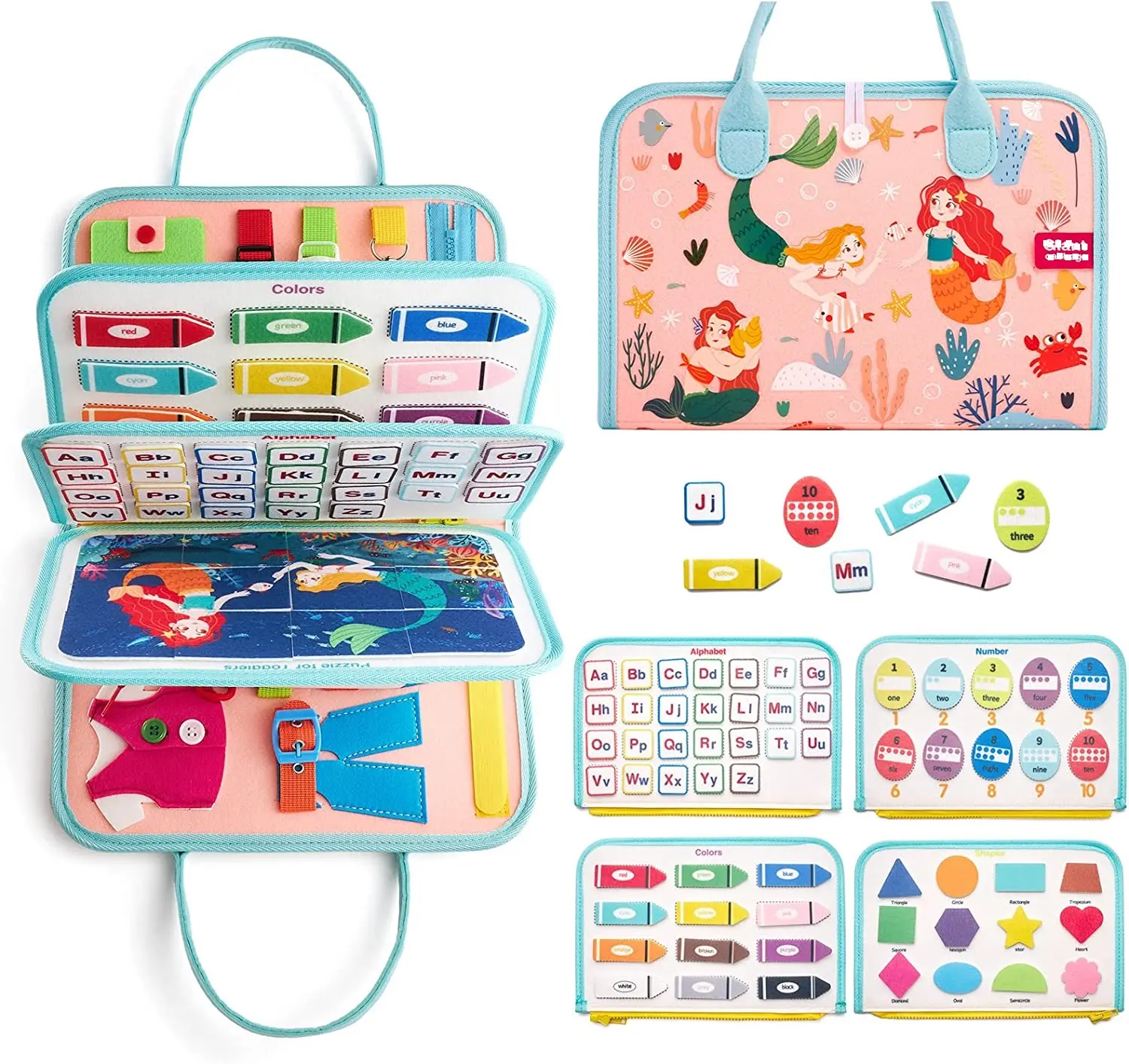2024 Nieuwe Peuter Reisactiviteiten Educatief Speelgoed, Montessori Speelgoed Voor 1 2 3 4 Jaar Oude Meisjes Jongens Cadeau, Zeemeermin Drukke Board
