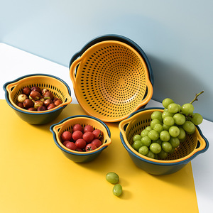 Double Layer Plastic Drain Basket Kitchen Vegetable Washing Basket Fruit Storage Colander PP Material Hand Wash Only - Product Image 1