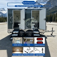 Remorque WC mobile gris foncé à 2 postes avec urinoir, lavabo et miroir pour chantier et foire
