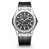 Nouvelle montre squelette mécanique entièrement automatique, boîtier en acier inoxydable 45 mm, aiguilles lumineuses, bracelet en silicone, résistance à l'eau 30 m