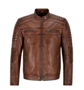 Veste pour homme en cuir Nappa marron châtain 100% véritable, finition cirée bronze, quincaillerie haut de gamme, fermeture éclair YKK, marque privée OEM - Product Image 1