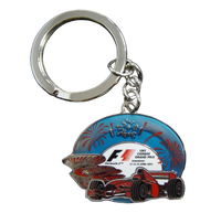 Porte-clés moderne personnalisé double face motif floral bleu et impression de découpe à bord festonné unique pour cadeaux