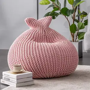 Sinyoo vente en gros oreilles de lapin fil de coton épais paresseux canapé tricot pouf housse amovible tricoté pouf