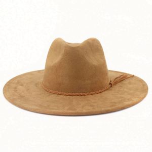 Wholesale Custom Wide 10cm Brim Fedora <b>Hats</b> Unisex Jazz Peach Heart <b>Top</b> Tassel Business Outdoor Casual - Product Image 2