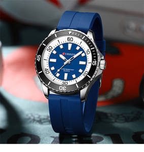 Montre à quartz unisexe Curren 8448, mode décontractée, étanche, cadran rond lumineux, bracelet en silicone - Product Image 3