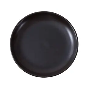 日式创意8英寸圆形餐盘精美复古黑色陶瓷餐盘