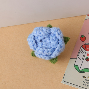 Fleur en fil de laine Kexiang, tête de rose bleue, rose, jaune, tricotée à la main, accessoires DIY pour sac, porte-clés, bijoux - Product Image 2