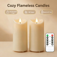 Lot de 2 bougies LED sans flamme ivoire avec télécommande et minuterie, alimentées par piles, en plastique à bord ondulé pour la décoration intérieure, les fêtes et les décorations de vacances