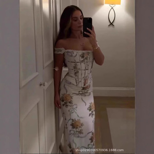 Женское винтажное платье макси с открытыми плечами и открытой спиной - Product Image 2