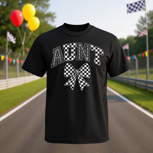 T-shirt con fiocco a quadretti Aunt Racing, regalo di compleanno coordinato per la famiglia - Product Image 3