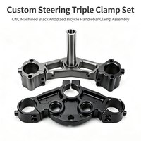 Kit de triple collier de potence CNC en aluminium anodisé noir pour moto, avec collier de potence supérieur et inférieur et tige de direction