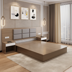 Hotel Room Furniture Cheap <b>Bed</b> Bedroom Set Modern Wooden Apartment - Product Image 3