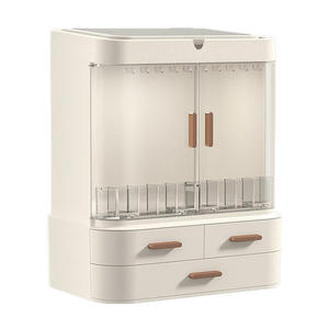 Organisateur de maquillage moderne multifonctionnel en plastique rectangulaire PS, anti-poussière, avec miroir et lumière, boîte de rangement cosmétique - Product Image 3