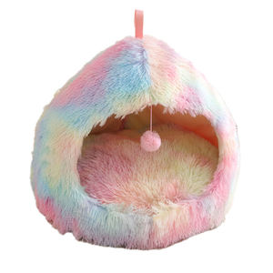 Cama Cueva para Mascotas, Cálida y Acogedora para Invierno, Diseño Arcoíris, Semiabierta, para Gatos y Cachorros - Product Image 6