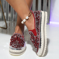 Nouveauté 2026 : Mocassins plats à enfiler pour femmes, style décontracté, plateforme à semelle épaisse, bout fermé, avec paillettes et nœuds, chaussures de marche pour étudiantes