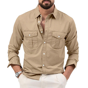 Camisa Casual de Manga Larga <span class=keywords><strong>para</strong></span> <span class=keywords><strong>Hombre</strong></span>, con Cuentas y Múltiples Bolsillos, Estilo Europeo y Estadounidense, <span class=keywords><strong>Ropa</strong></span> al por Mayor Transfronteriza - Product Image 3