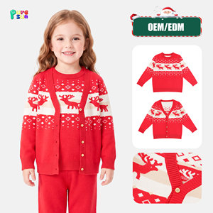 Puresun Prix de gros Cardigans pour filles personnalisés en tricot jacquard motif <span class=keywords><strong>renne</strong></span>, doux, chauds pour l'hiver de Noël, col en V, à simple boutonnage - Product Image 1