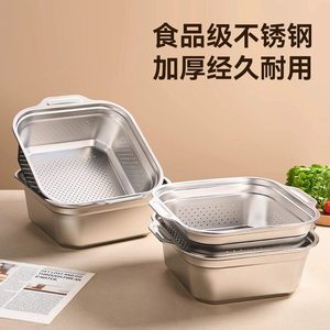 Égouttoir carré double couche Shioyoshi Masa en acier inoxydable avec double poignée pour légumes et fruits - Product Image 3
