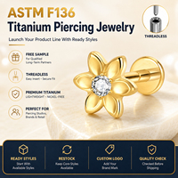 JiaXin ASTM F136 Titanio de Grado Implante, Labret Sin Rosca con Parte Trasera Plana, para Labio, Hélice, Concha, con Incrustación de Zirconia en Forma de Corazón, Joyería para Piercing 16G