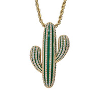 Collier pendentif cactus vert en gros, bijoux hip-hop sertis de CZ
