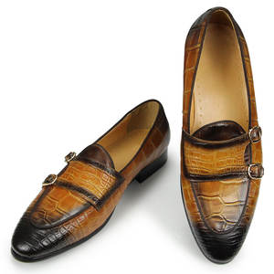 Mocassins carrés à lacets en cuir véritable pour hommes, antidérapants, respirants, marron patchwork, pour l'été, le printemps, décontractés, bureau, soirée, chaussures habillées - Product Image 2