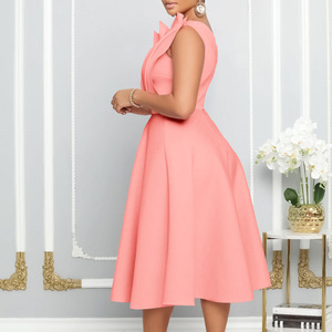 Abito Midi Estivo da Donna Taglie Forti con Vita Impero, Scollo a Barca, Pieghe Tridimensionali, Sexy, Tinta Unita, Arricciato, Traspirante ed Elegante - Product Image 3