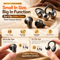 AOC Vente en gros Écouteurs sans fil TWS 2-en-1 6.0 à clip d'oreille, à oreille ouverte et intra-auriculaires, avec affichage numérique, OEM ODM