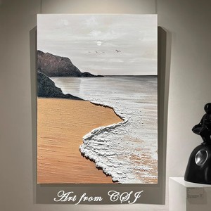 Peinture à l'huile peinte à la main, paysage marin, art mural encadré, effet 3D, décoration de salon, entrée, art abstrait moderne, tableau à suspendre - Product Image 2