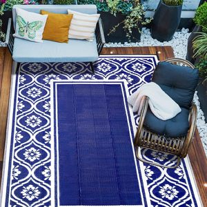 防水大型屋外ポータブルリバーシブルPP織りフロアマット屋内/屋外旅行RVキャンプ用ラグエリアラグ & セット - Product Image 2