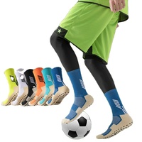 Chaussettes de football antidérapantes de haute qualité avec logo jacquard personnalisé, coussinets absorbants en tissu éponge tricoté, hauteur genou