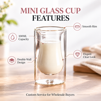 Mug Kaca Dinding Ganda Motif Bunga dengan Gagang Kristal 100ml/3.3oz Aman untuk Makanan OEM ODM Grosir Partai Besar Hadiah Pribadi Peralatan Kaca
