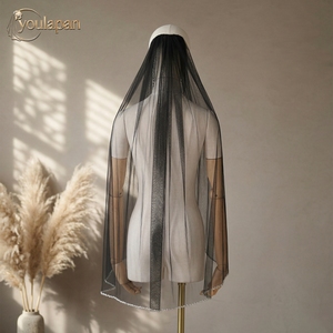 YouLaPan V248 Velo da Sposa Nero Traspirante in Rete Ultra-sottile con Bordi in Cristallo, Accessorio Perfetto per la Sposa Moderna - Product Image 2