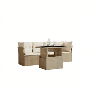 Beige Garden <b>Sofa</b> Set With Table 4 Seater <b>Rattan</b> Outdoor Furniture Contemporary Design - Product Image 1