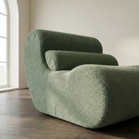 Canapé une place ergonomique moderne vert sauge, à profil bas, avec coussin épais en éponge haute densité et tissu compressé, capitonné
