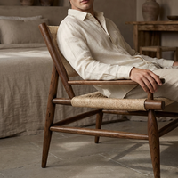 Chaise de jardin en corde Wabi Sabi, chaise de loisirs en bois de chêne, chaise simple moderne pour salon