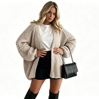 Damen Leichtgewichtige Übergroße Woll-Strickjacke Langärmeliger Pullover im Casual-Stil für die Herbstsaison mit Einfarbigem Muster