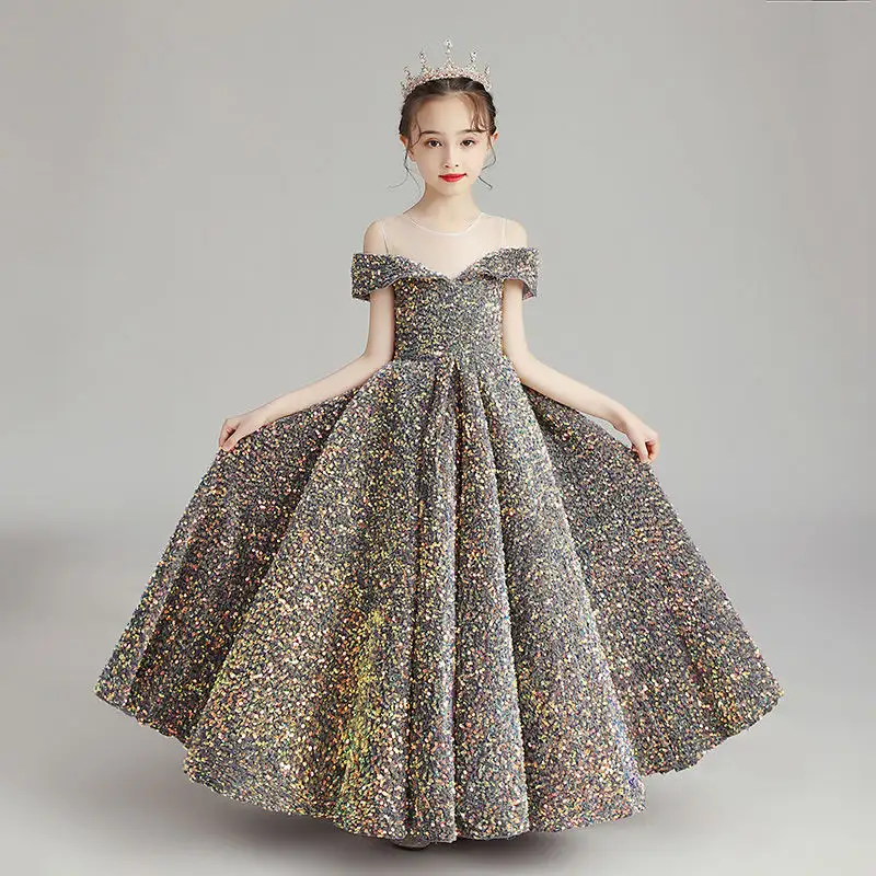 S1171Q 2023 New summer fashion girl sequins birthday host piano performance wedding long princess dress
