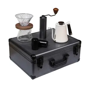 Caixa de presente premium multifuncional para viagens ao ar livre com moedor de grãos de café, pote compartilhado com alça, conjunto de café barista