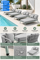 Chaise longue de luxe pour l'extérieur, lit de repos avec structure en aluminium et tressage en corde résistant aux intempéries, idéal pour piscine, villa, resort, patio