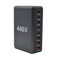 Pengisi Daya Cepat Desktop GaN 440W Multi-spesifikasi 5C3A 100W USB-C PD QC3.0 untuk Ponsel, Tablet, Laptop, Kamera, Ramah Lingkungan