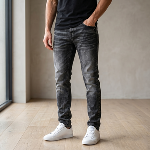 High Quality Men's Distressed Ripped Skinny <b>Jeans</b> Paint Splatter Denim Pants Slim Fit Hip Hop Streetwear Biker Trousers TKAN864 - Product Image 2