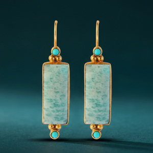 Trendy Handmade Amazonite Gold Plated <b>Sterling</b> <b>Silver</b> Bezel Setting <b>Wire</b> Earrings for Girls-Wedding Gift Party - Product Image 3