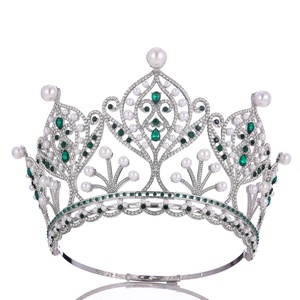 Diadema di perle di cristallo di lusso grande corona regolabile in lega completa rotonda alla moda accessorio per capelli corona di diadema - Product Image 3