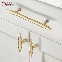 Oukkali produk baru pemasok krom kuningan emas 128mm 192mm kenop T lemari furnitur perangkat keras dapur pegangan kuningan